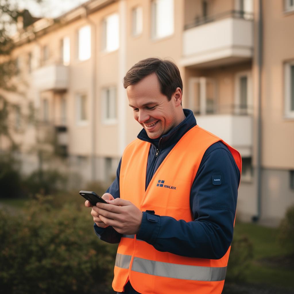 Työntekijä käyttää Mopli-mobiilisovellusta kohteella